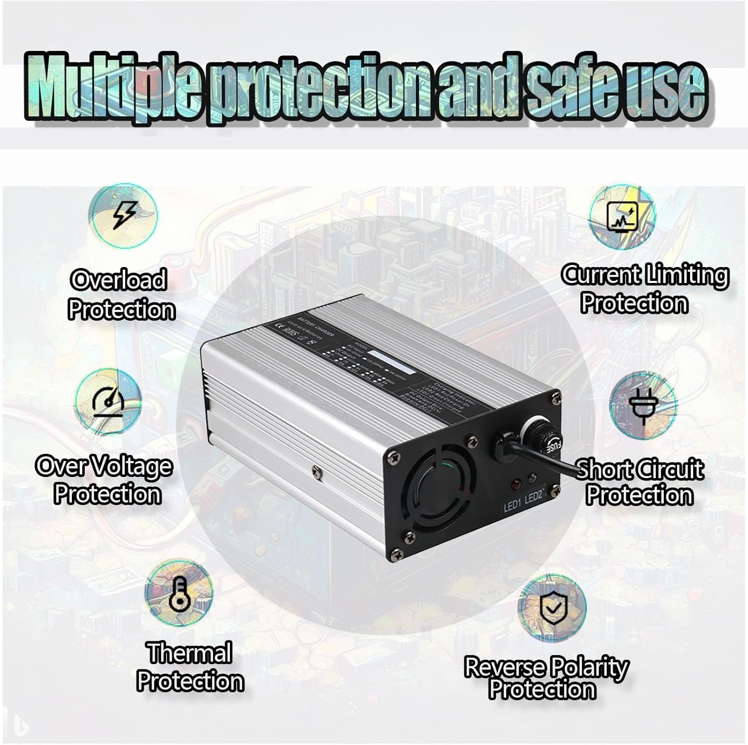 12V/24V/36V/48V/60V/72V Lead Acid Battery Chargers 240W for Car Battery Charger,Forklift Battery Charger,for Battery Packs, Power Tools,Electric Cars,Golf Carts Etc,with Plug(Plug Q,72V 2.5A)