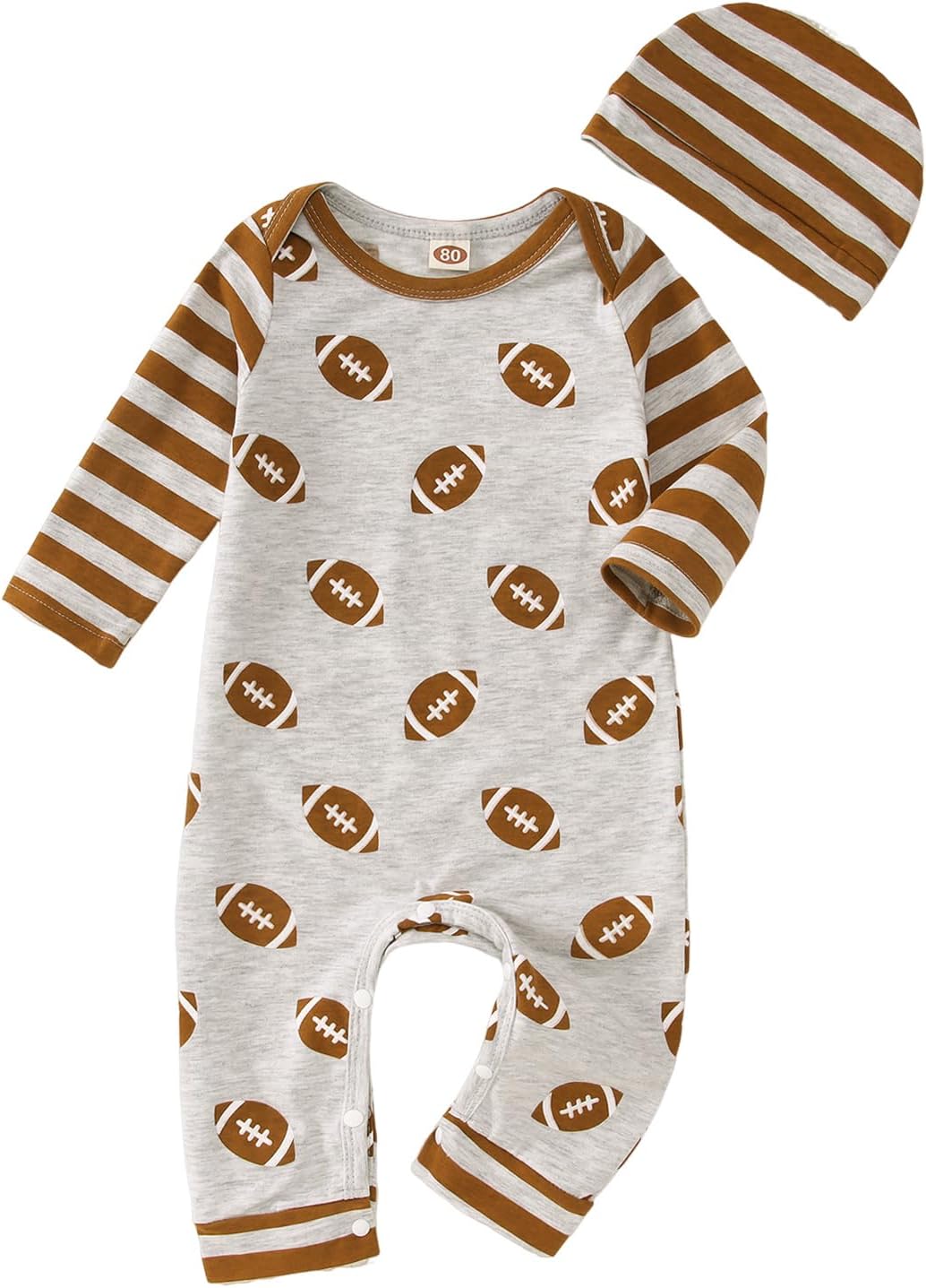 Ritatte Newborn Baby Boy Girl Football Jumpsuit Rugby Stripe Long Sleeve Romper Bodysuit Football Season Playsuit Outfit
