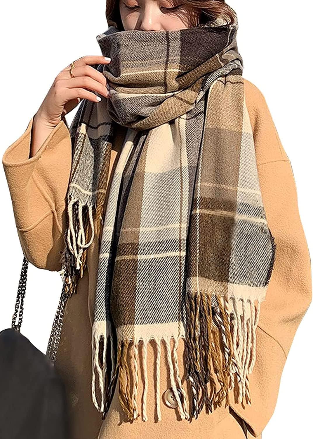 Women's Plaid Blanket Scarf Fall Winter Soft Warm Large Lattice Shawl Wraps Big Tartan Scarves for Ladies