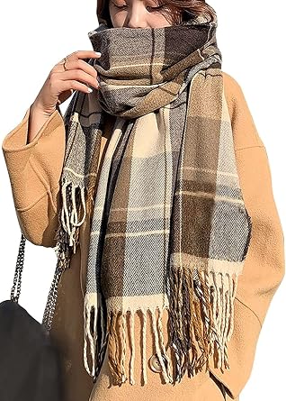 Womens Plaid Blanket Scarf Fall Winter Soft Warm Large Lattice Shawl Wraps Big Tartan Scarves for Ladies