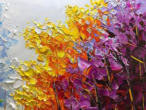 Vista 4 de V-inspire Art, 24x48 inch Modern Abstract Oil Painting on Canvas Wall Art 100% Hand Painting Bright-Coloured Tree Art Living Room Bedroom Decoration
