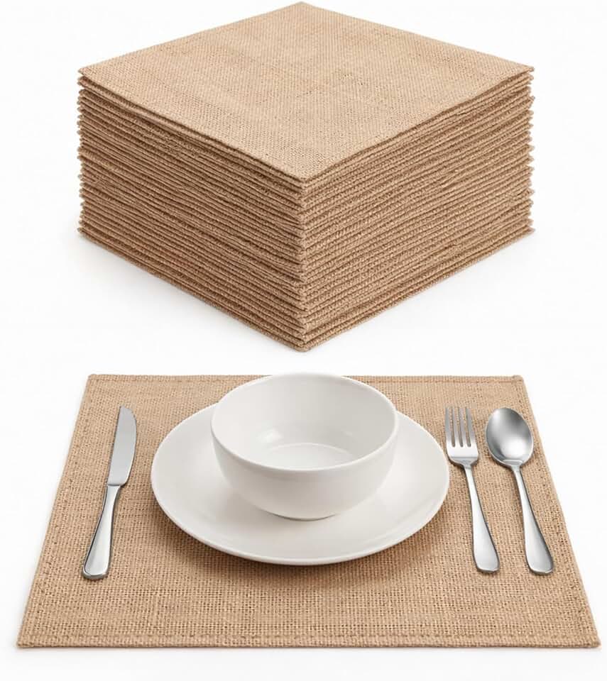 VitalCozy 36 Pcs 10 x 10 Inches Natural Burlap Square Placemats Heat Resistant Non-Slip Place Mats Rustic Table Mats for Wedding C