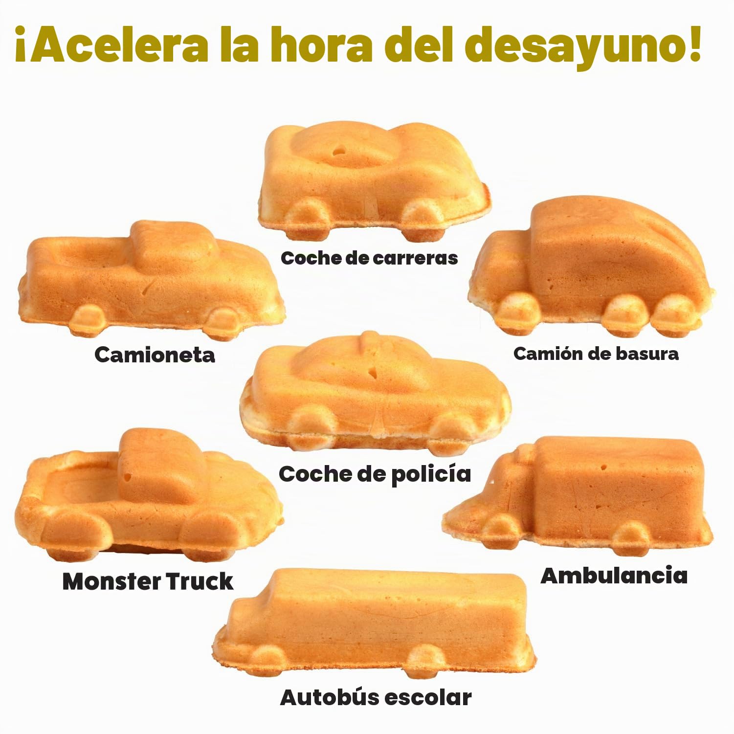 Mini gofrera para coche, hace 7 divertidos y diferentes coches de carreras, camiones y automóviles, tortitas en forma de vehículo
