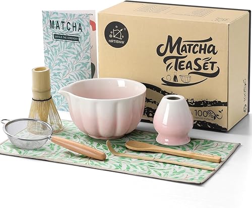 Miniatura 10 de Juego de batidor de matcha, 7 piezas, el kit de matcha incluye cuenco matcha, batidor y soporte de matcha, cuchara de bambú, cuchara, tamiz y toalla