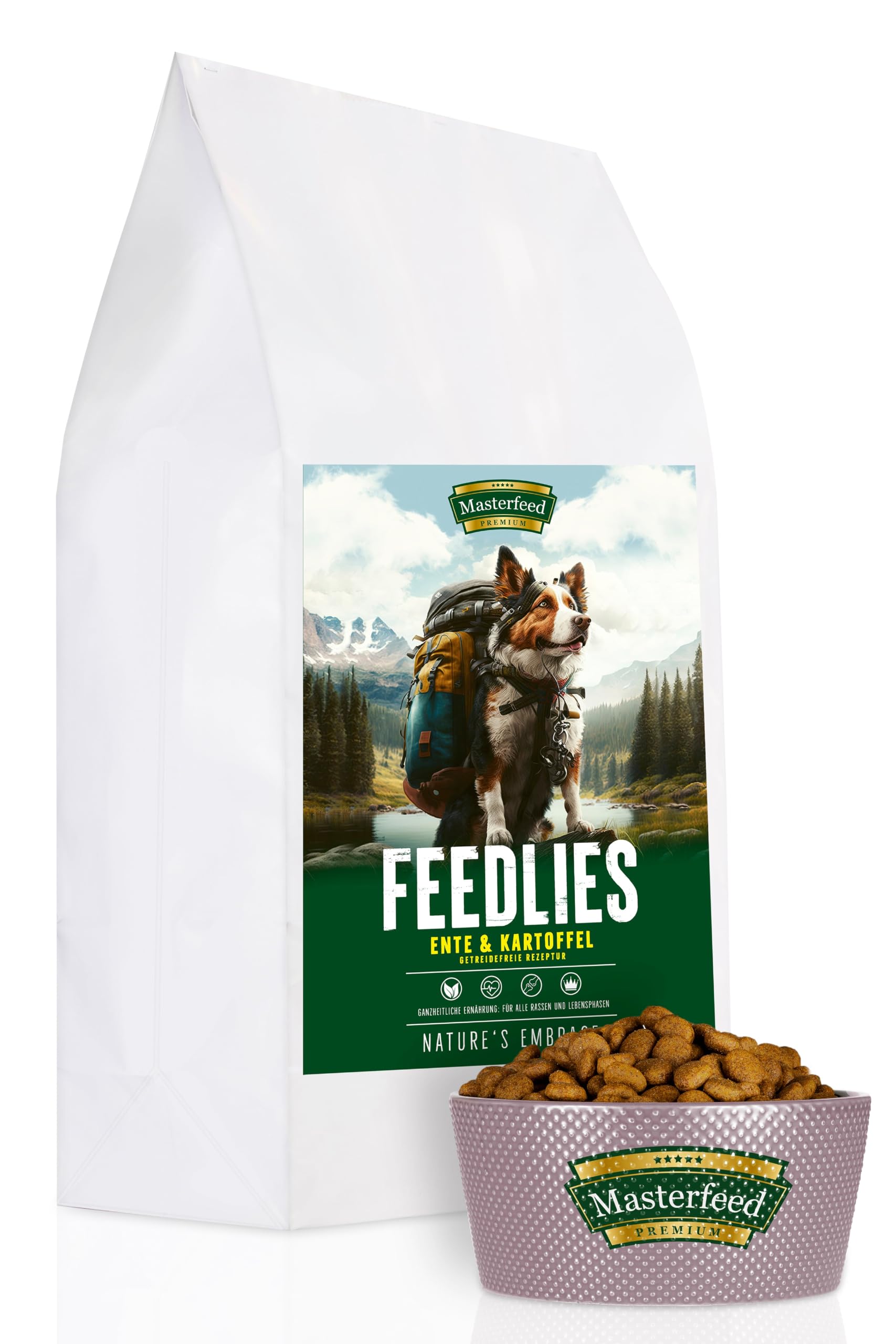 Masterfeed Feedlies, Getreidefrei, Hundefutter für ausgewachsene Hunde, Adult Trockenfutter (Ente, 12 kg)