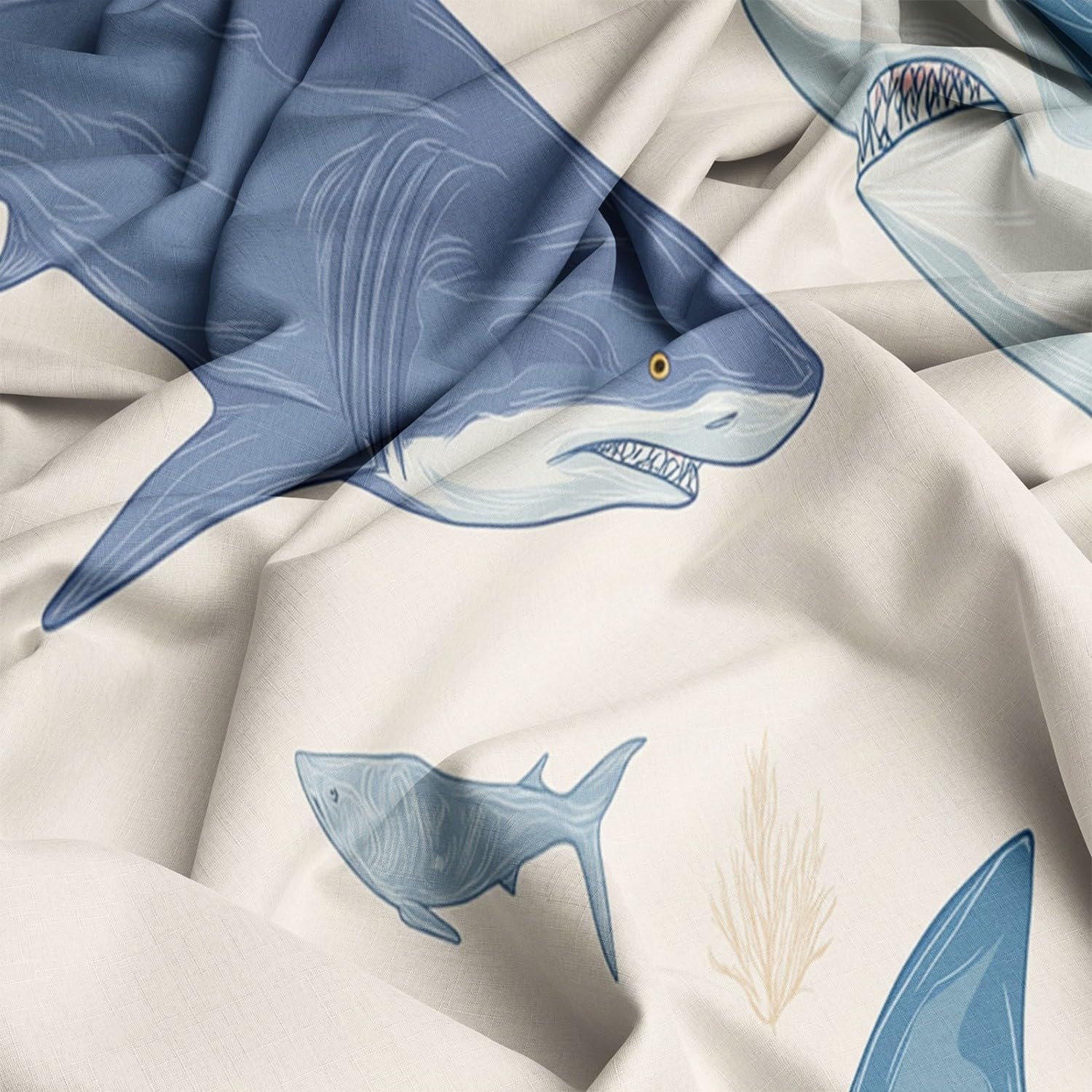 Full Printed Duvet Cover, Cartoon Gradient Shark Pattern Soft & Breathable Comforter Covers Set with Zipper Ties, White Reversible Duvet Cover for Kids Women and Men Bedroom