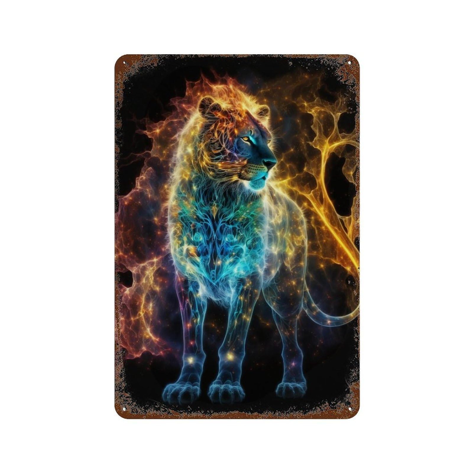 Enchanted Lion Art Print Vintage Metal Tin Sign 11.8"x7.9", Ideal for Living Room, Hallway And Home Decor