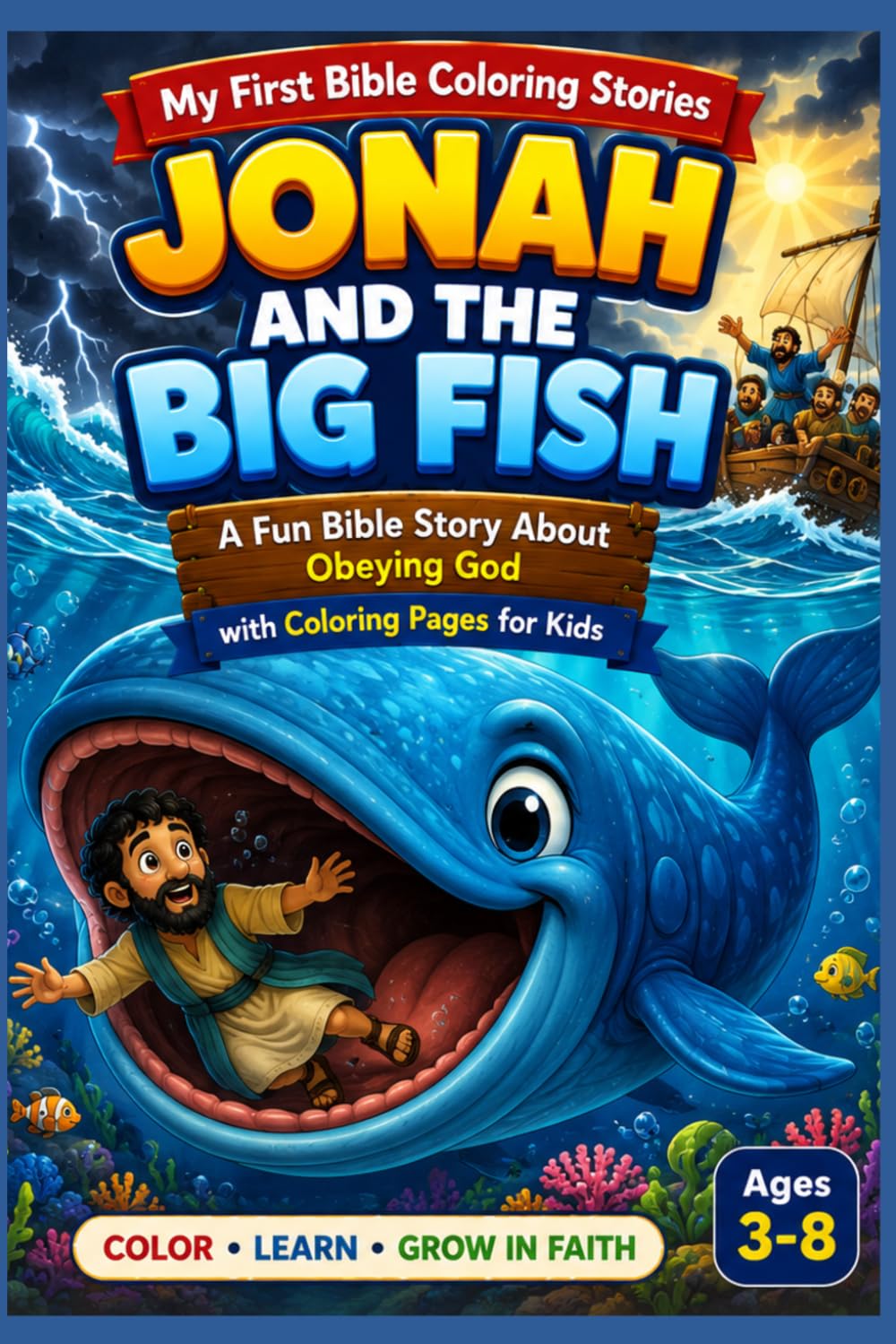 Jonah and the Big Fish: A Fun Bible Story About Obeying God with Coloring Pages for Kids (My First Bible Coloring Stories)