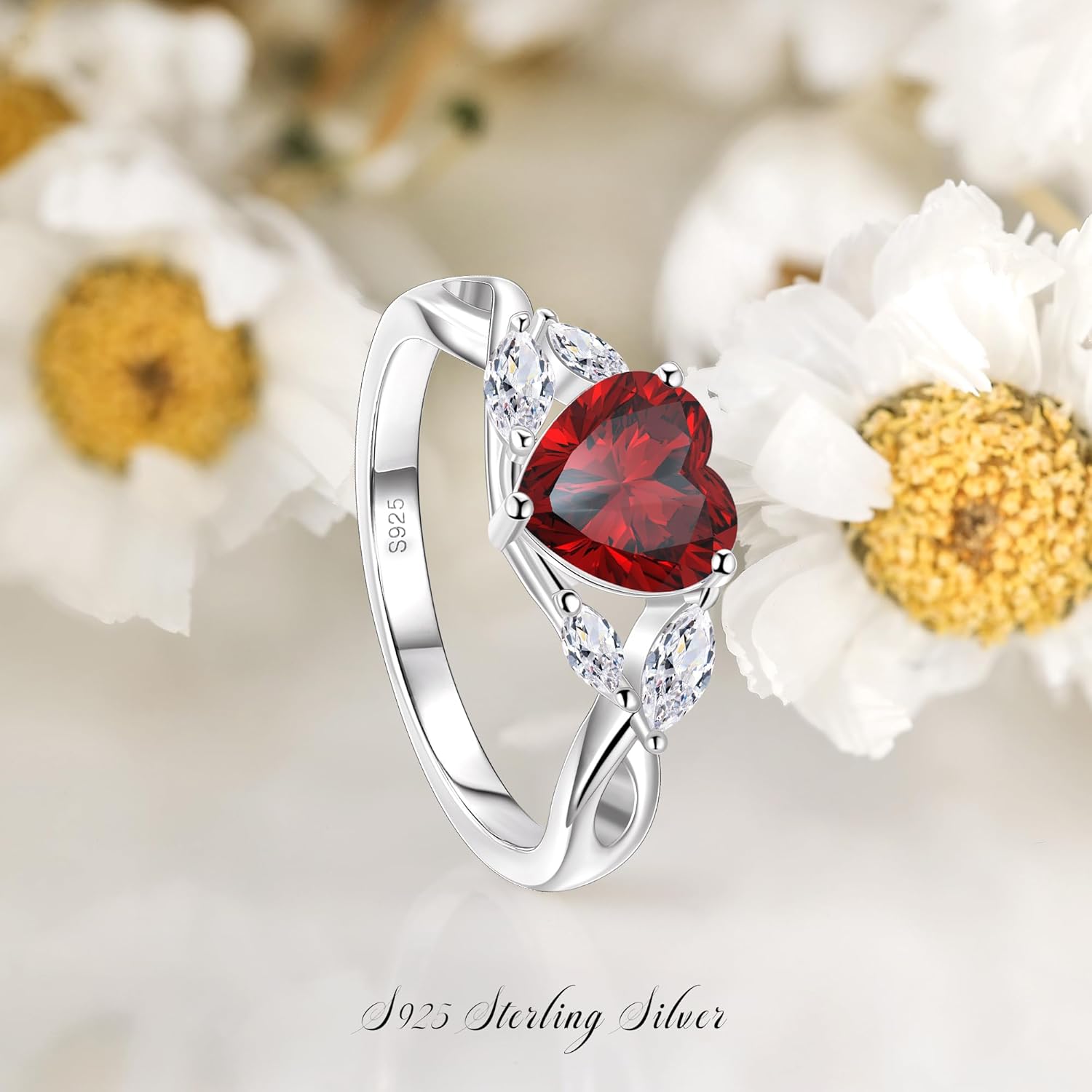 S925 Sterling Silver Promise Rings For Her Heart Birthstone Ring Wedding Engagement Valentine's Day Jewelry For Women