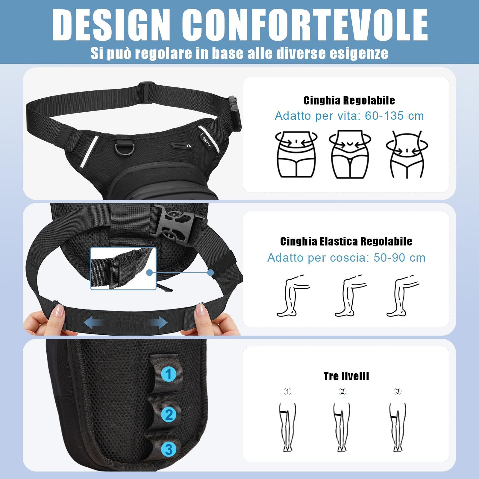 Eshow Marsupio da Gamba per Moto Espandibile, Borsa Cosciale con Cintura Regolabile per Uomo e Donna, Borsello Sportivo per Trekking Ciclismo Viaggio Campeggio Pesca