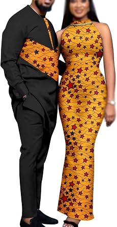 DaoGeSir African Print Couple Sets, Men Shirt Pant Fashion Suit Womens Wedding Dresses Party Skirts Dashiki Traditional Formal Clothes