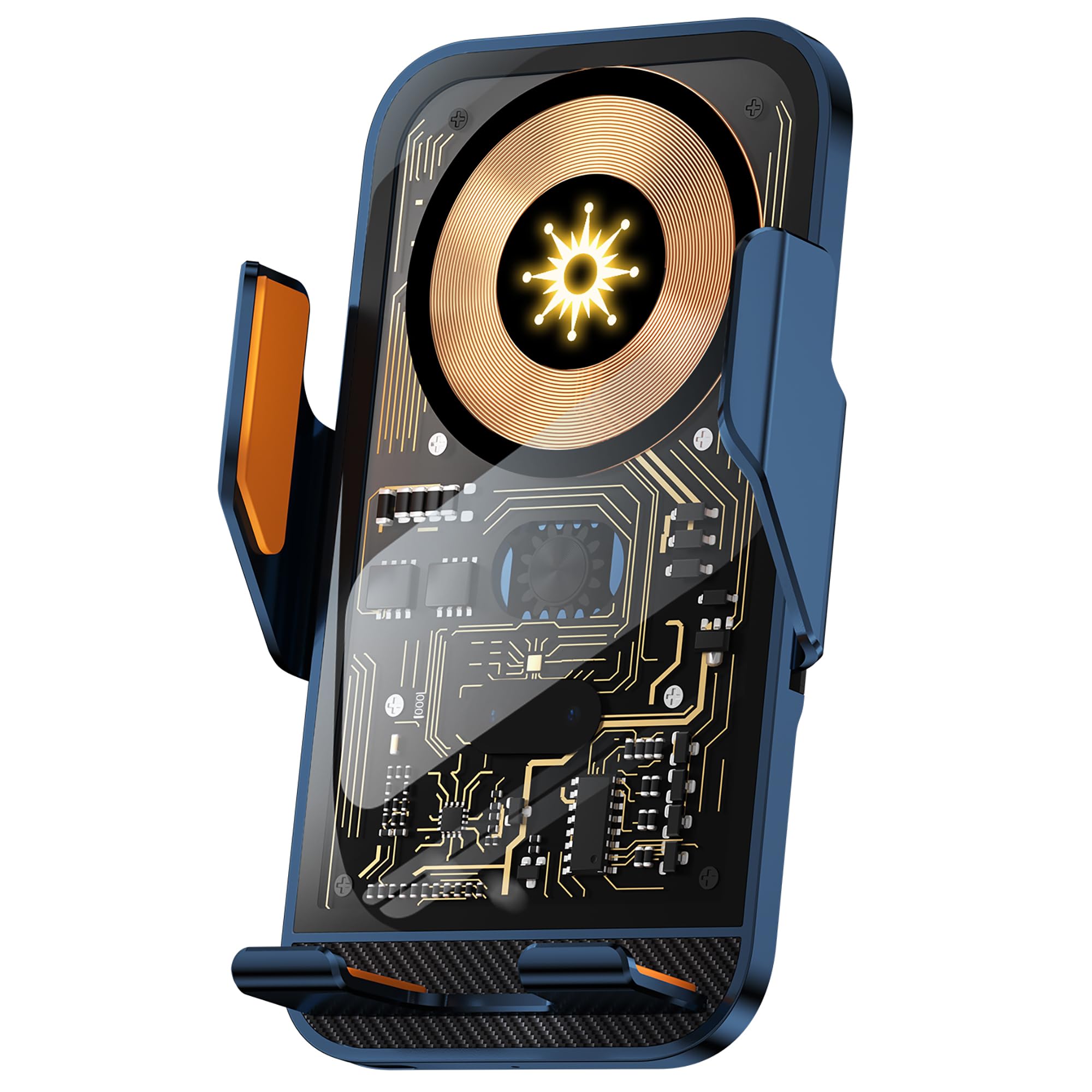 Wireless Charger Holder, Auto Clamp Vent Phone Mount - 15W Fast Charging Dual Induction Car Phone Mount with Transparent Design for iPhone 16 Pro Max