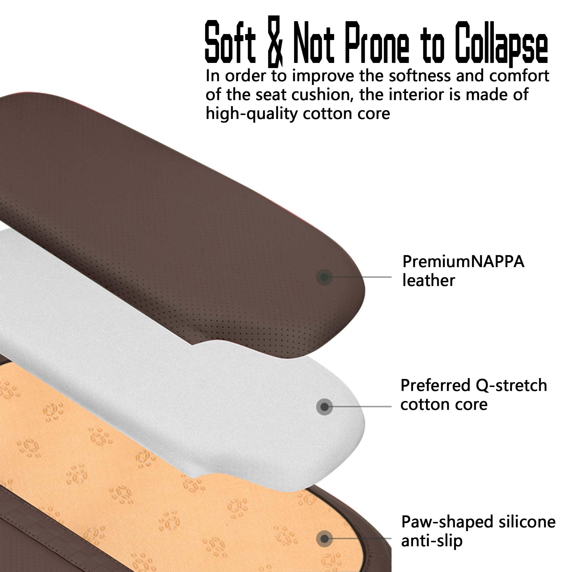 Cojín de Asiento de Automóvil Memoria Nappa Cuero Protector de Asiento Múltiple Diseño Ergonómico Espuma de Memoria Brown,1pcs