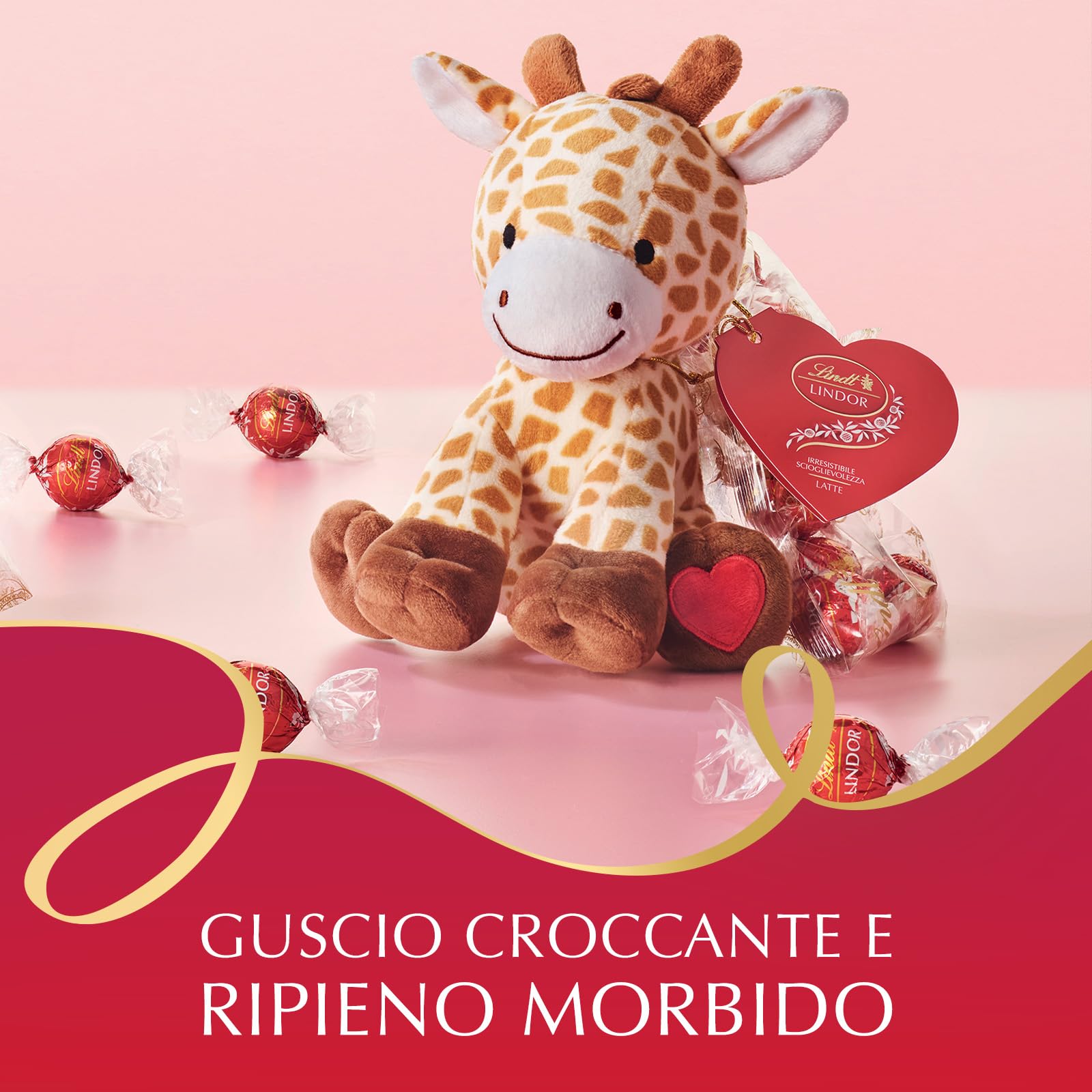 Lindt San Valentino Peluche Cucciolo Giraffa con Cioccolatini LINDOR al Latte, Formato 100 g