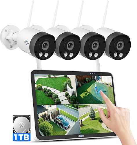 Hiseeu Sistema de cámara de seguridad inalámbrica para exteriores de 8MP, NVR de pantalla táctil de 10 pulgadas, kits de cámaras WiFi-Pro 4K 5G2.4G,