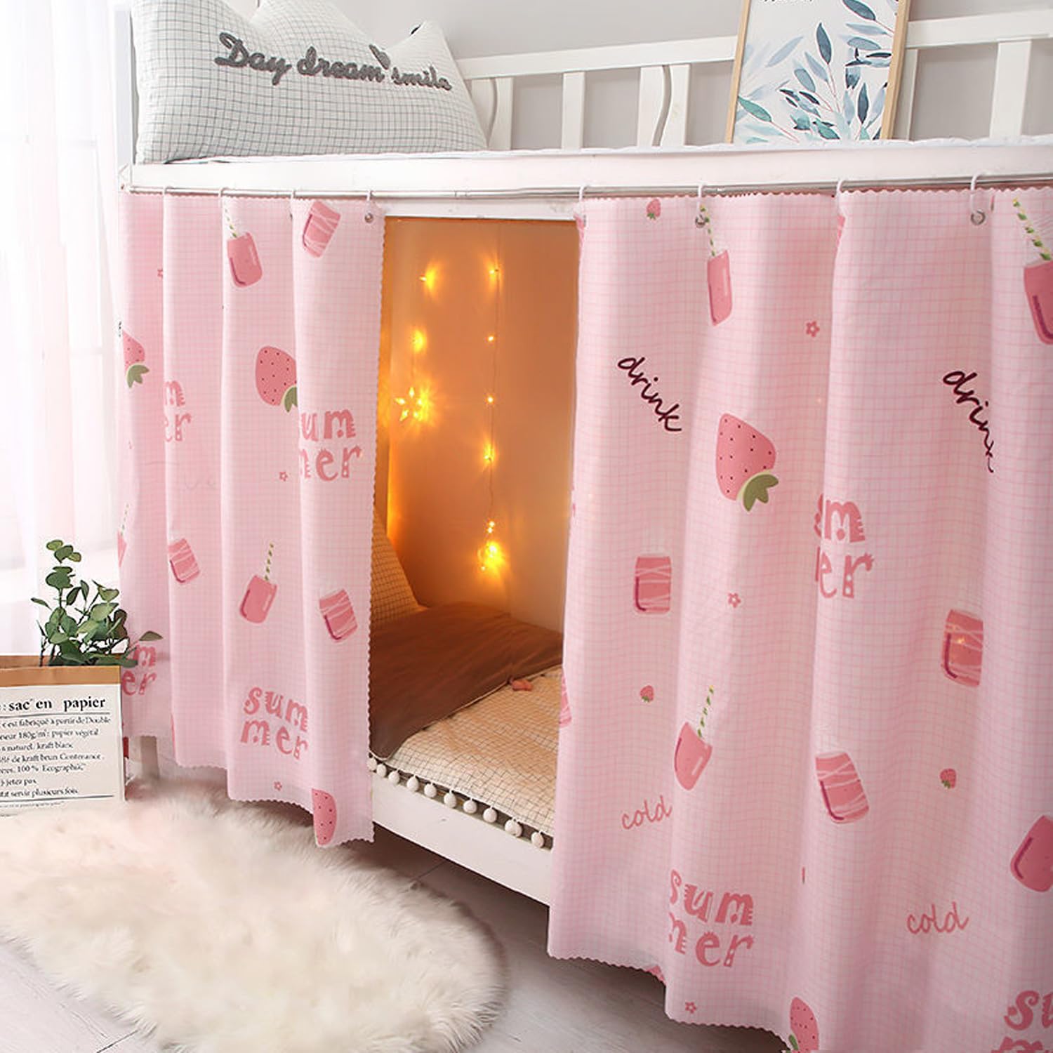 ITODA Tenda Per Letto A Castello Per Studenti, Elegante, Spessa, Da Privacy, Antipolvere, Oscurante, Zanzariera, Per Dormitorio, Singolo, Rosa (2 Pezzi), 1,15 X 2 M