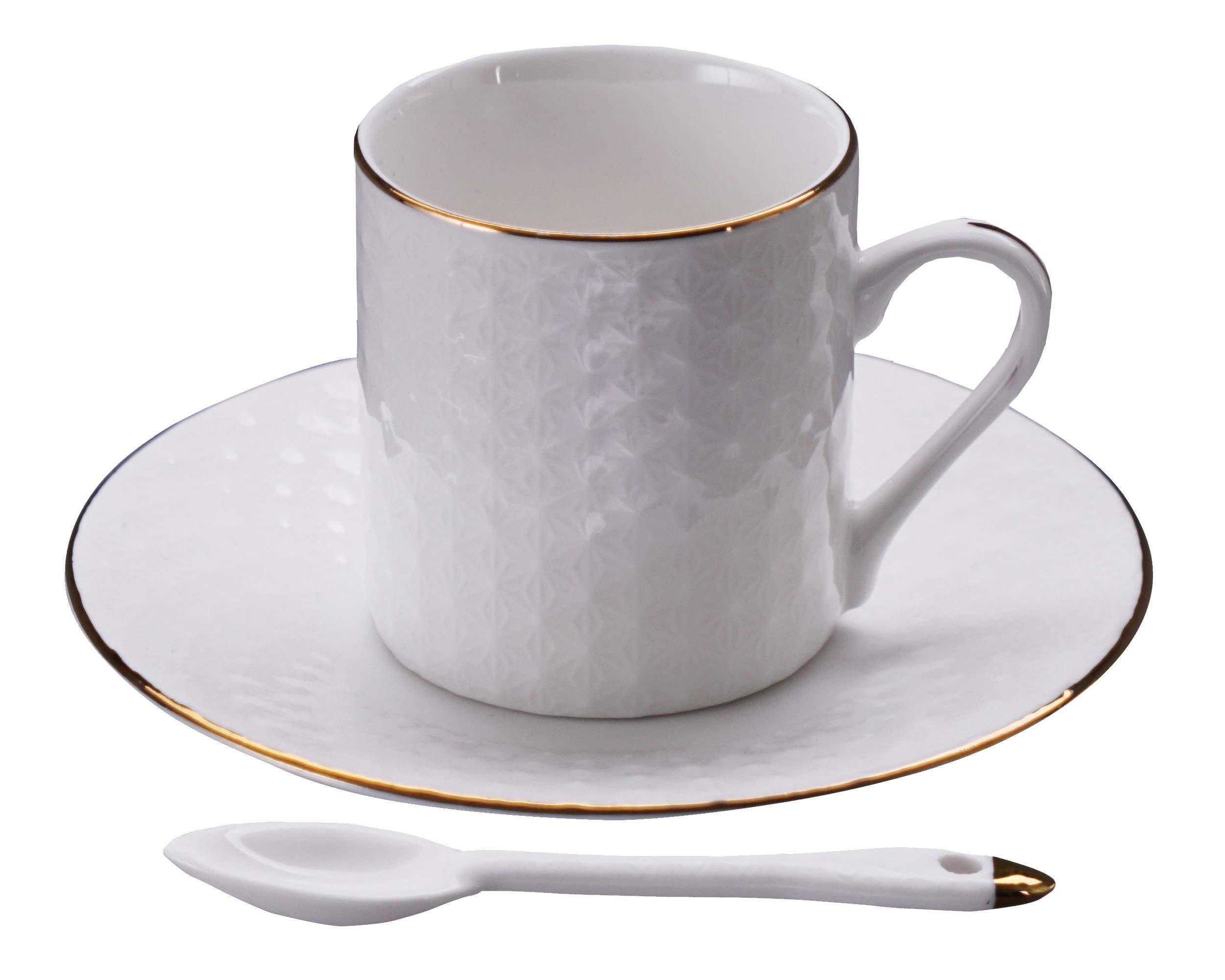TOKYO design studio Nippon White Espresso-Set weiß, 18-TLG., mit Gold-Rand, 6X Espresso-Tassen mit Untertassen und Löffeln, asiatisches Porzellan, Japanisches Design, inkl. Geschenk-Verpackung