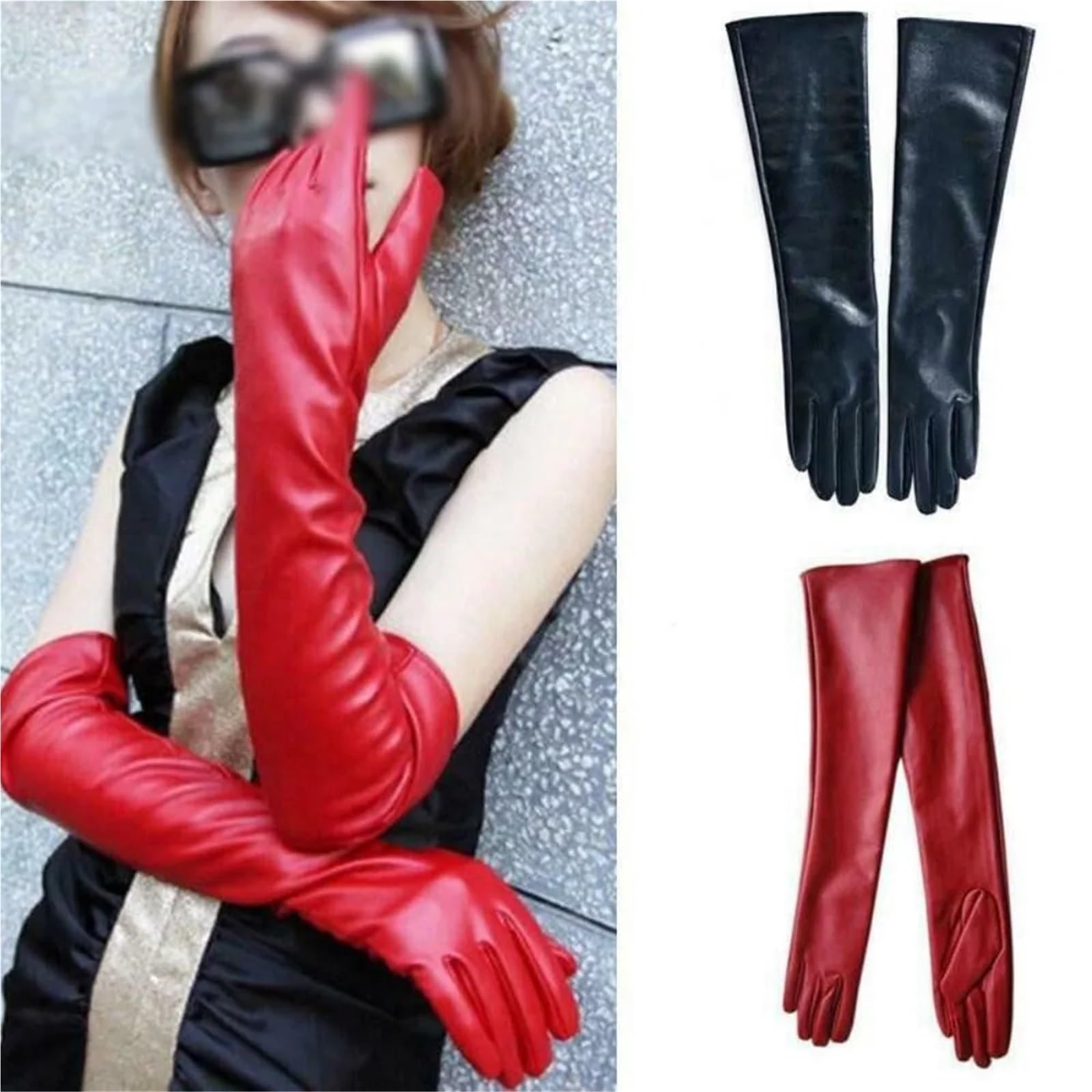 Guantes Largos Mujer Guantes Mujer Codo Largo Fiesta Noche Cuero Suave Señoras Forrado Cálido Invierno