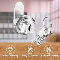 Vista 3 de 1 paquete de cerraduras de gabinete con llaves, cerradura de leva de 5/8" con llave similar, cerradura de repuesto para cajones seguros, gabinete