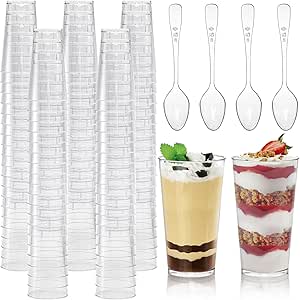 Peohud 100 Pack 3oz Dessert Cups with Spoons, Mini Dessert Shooter Cups, Parfait Appetizer Cups Shot Glasses for Desserts, Pudding, Event and Party