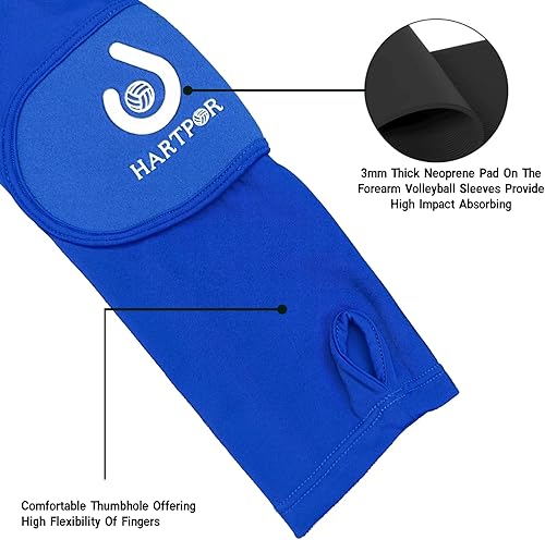 Miniatura 9 de HARTPOR Mangas de brazo de voleibol que pasan las mangas del antebrazo con almohadilla de protección y agujero para el pulgar para jóvenes, protegen