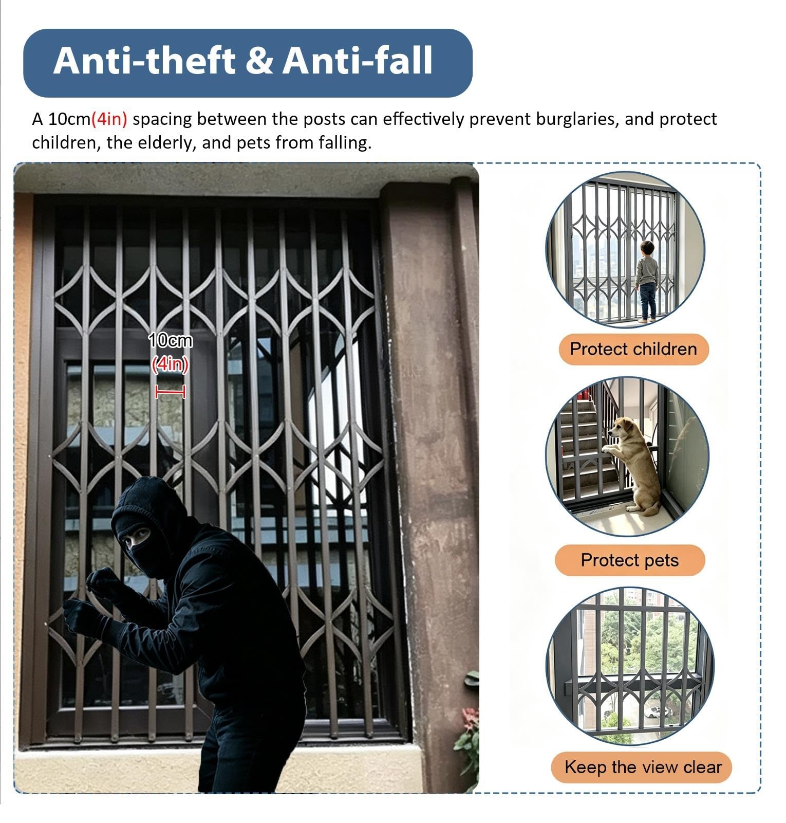 Fenstergitter Einbruchschutz Klappbares Fenstersicherheitsgitter