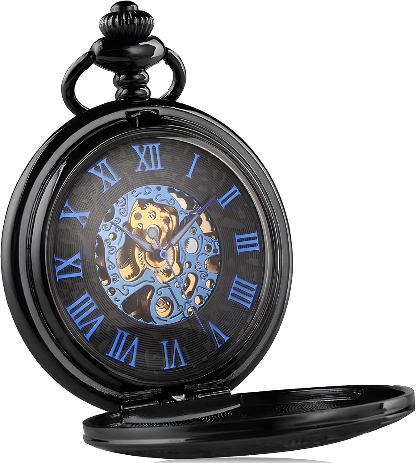 Carrie Hughes Mens Cobweb Black Steampunk Skeleton Pocket Watch with Chain in Box CHPW4C