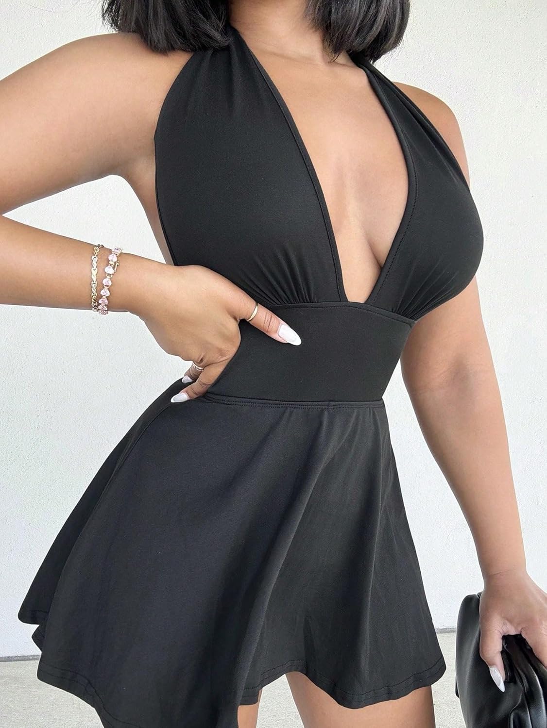 Rompers for Women Summer 2026 Tight-Fitting Romper With Deep V-Neck, Backless Strap