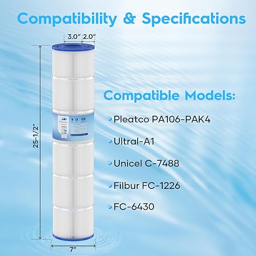 Miniatura 2 de Filtro de piscina PA106-PAK4 de repuesto para Hayward C4030, C4020, C4025, Unicel C-7488, PA106, FC-1226, CX880XRE, C4020, Ultral-A1, FC-6430, 106