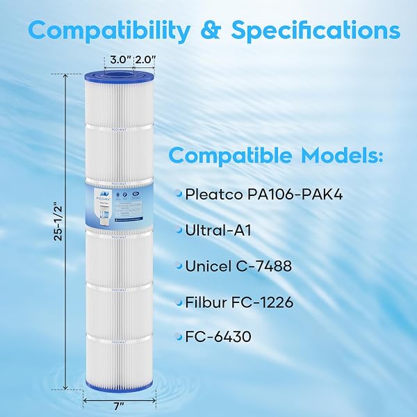 PA106-PAK4 Pool Filter Replacement for Hayward C4030,C4020,C4025,Unicel C-7488,PA106,FC-1226,CX880XRE,C4020,Ultral-A1,FC
