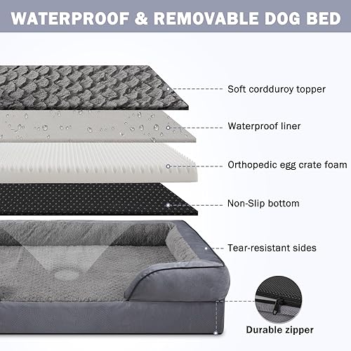 Miniatura 4 de INVENHO Cama ortopédica grande para perro, lavable e impermeable, cama de espuma para perros con funda extraíble lavable, forro impermeable y parte