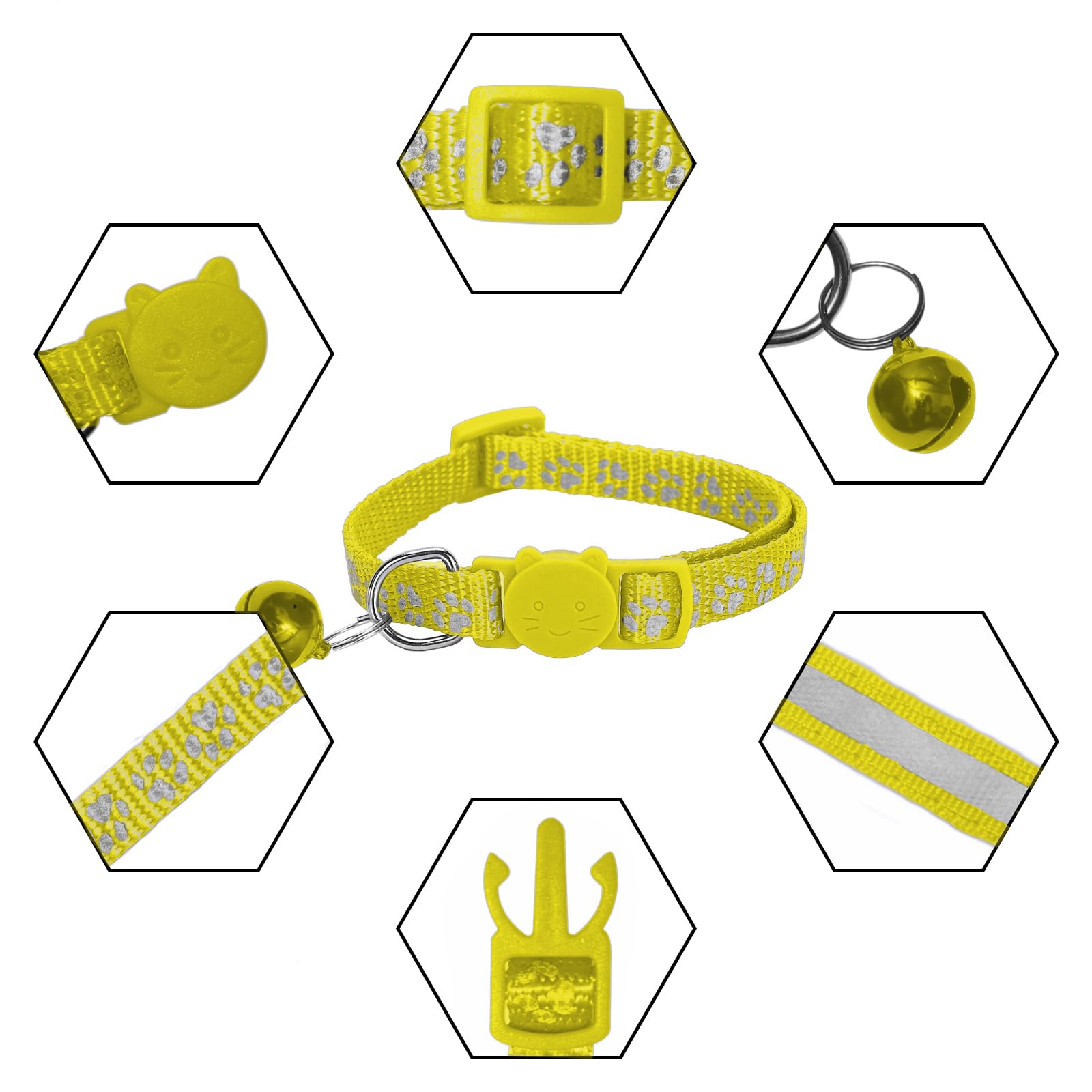 NeuWook Reflective Cat Collars with Bells, 2 PACK Safe Quick Release Cat Collar Adjustable 19-32cm for Cat Puppy (Yellow) - Image 3