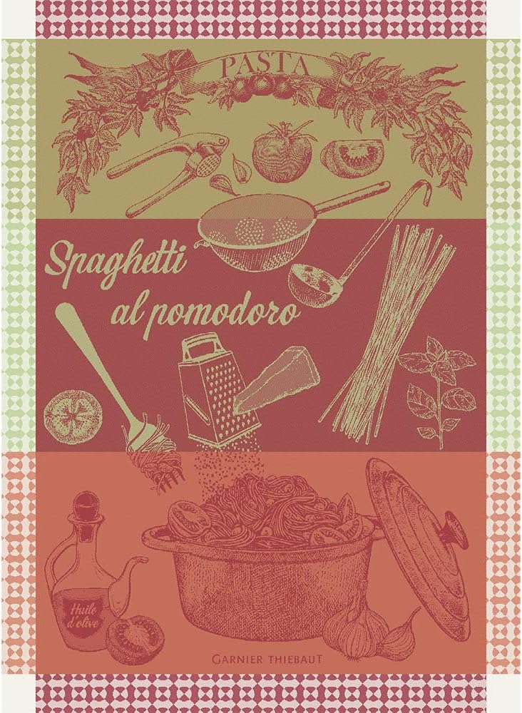 Garnier Thiebaut Spaghetti Pomodoro Basilic French Kitchen Towel 22"x31", Cotton, Jacquard