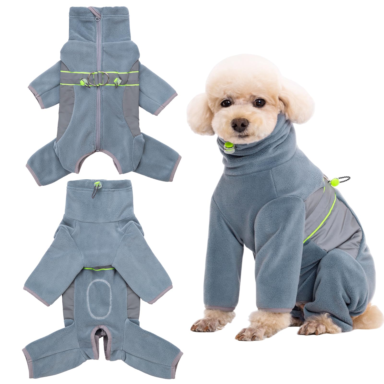 Fleece Onesie Pajamas, Dog Surgery Recovery Suit - Warm Coat for Small Dogs, Male & Female (Gray Blue-S)