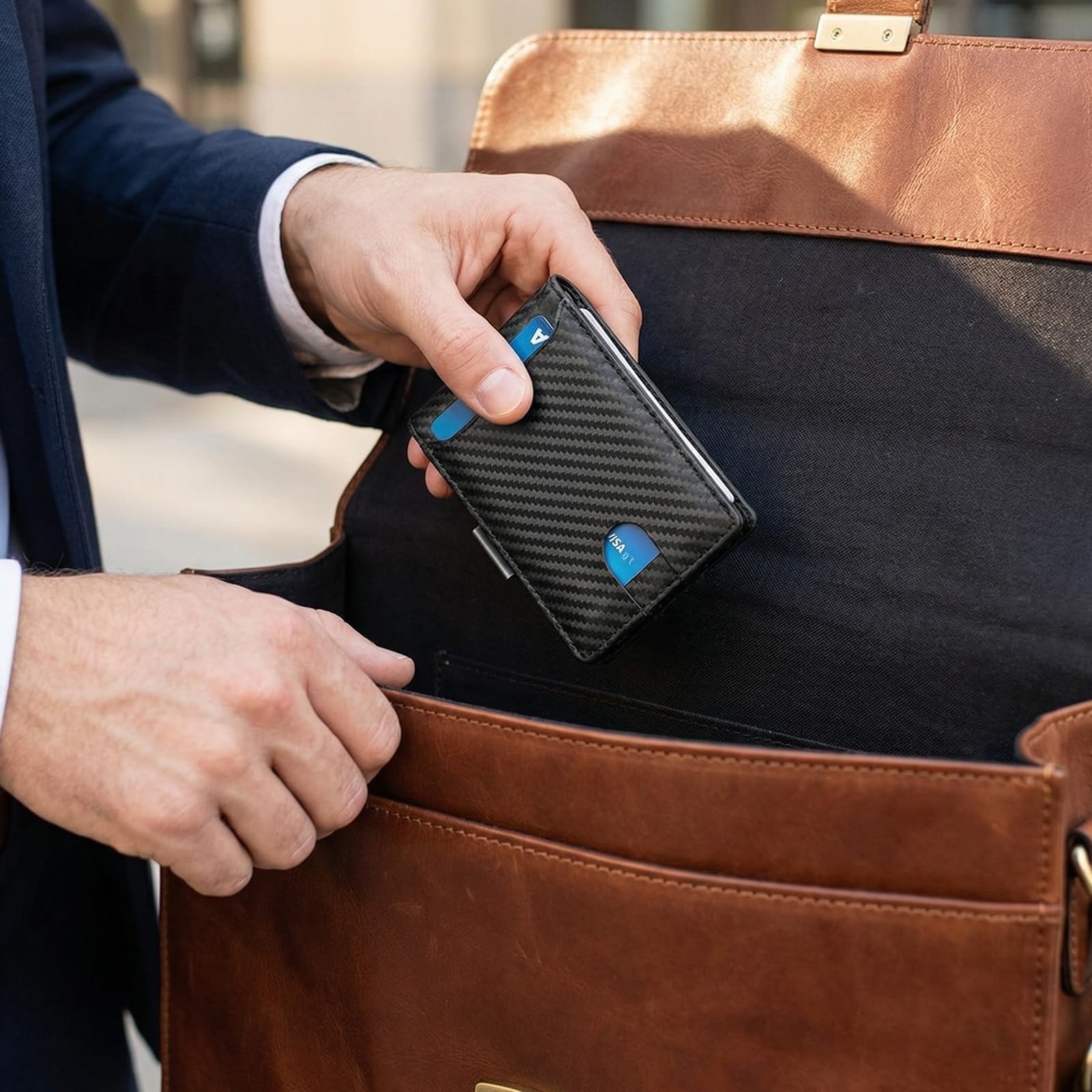 Minimalist Slim Genuine Leather Bifold Wallet for Men RFID Blocking Front Pocket Wallet for Daily Use, Black, Minimalist