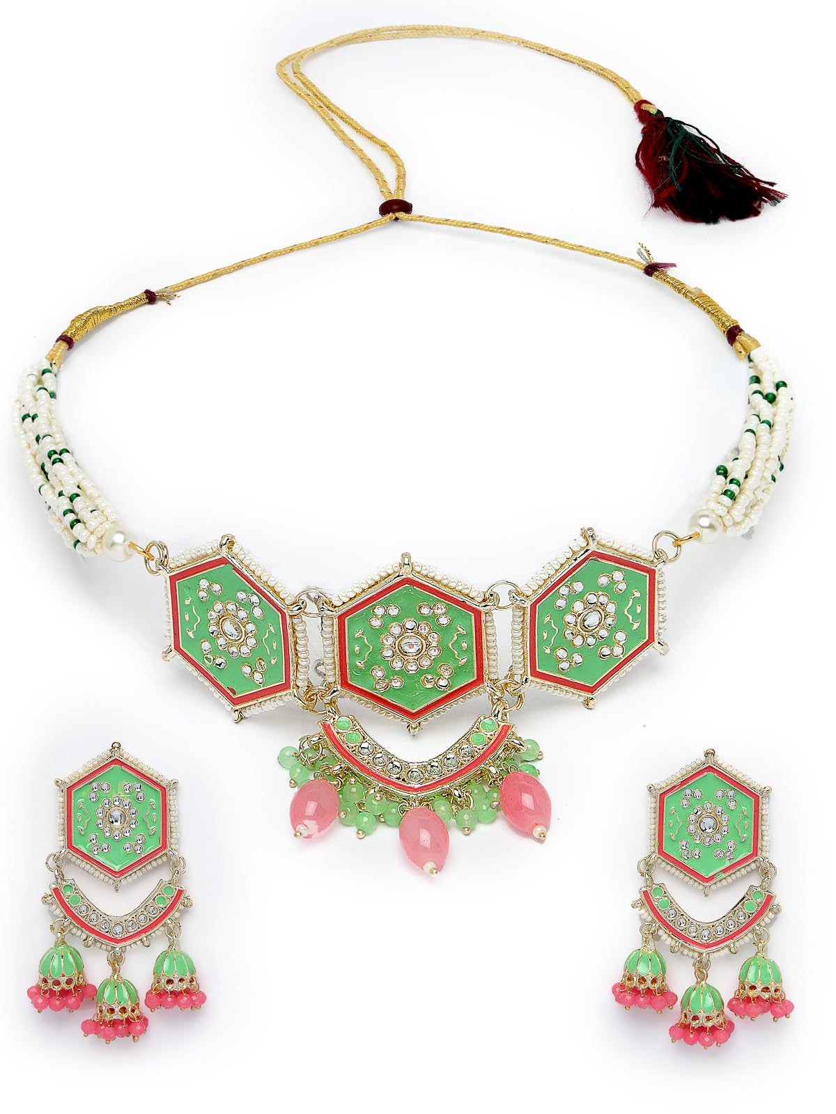 Studio Sukkhi Smashing Gold Plated Meenakari Handcraft Multistrand Mint Green Choker Necklace Set With Dangler Earrings | Jewellery Set For Women And Girls (NS105821) (B0CPLXJHJK) Amazon Price History, Amazon Price Tracker