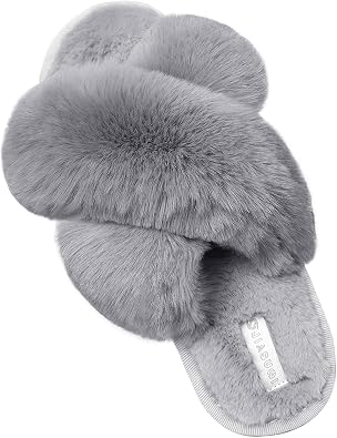 JIASUQI Womens Open Toe Slippers Fuzzy Fluffy House Slippers for Women Cozy Criss Cross Furry Slides Slippers