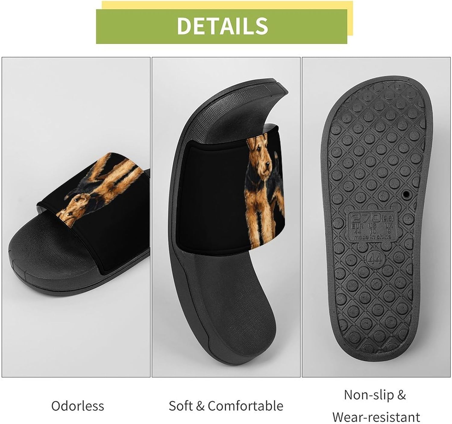 Airedale Terrier Dog Men's Slippers Casual Non-Slip Slide Sandals Beach Bathroom Shower Shoes for Women