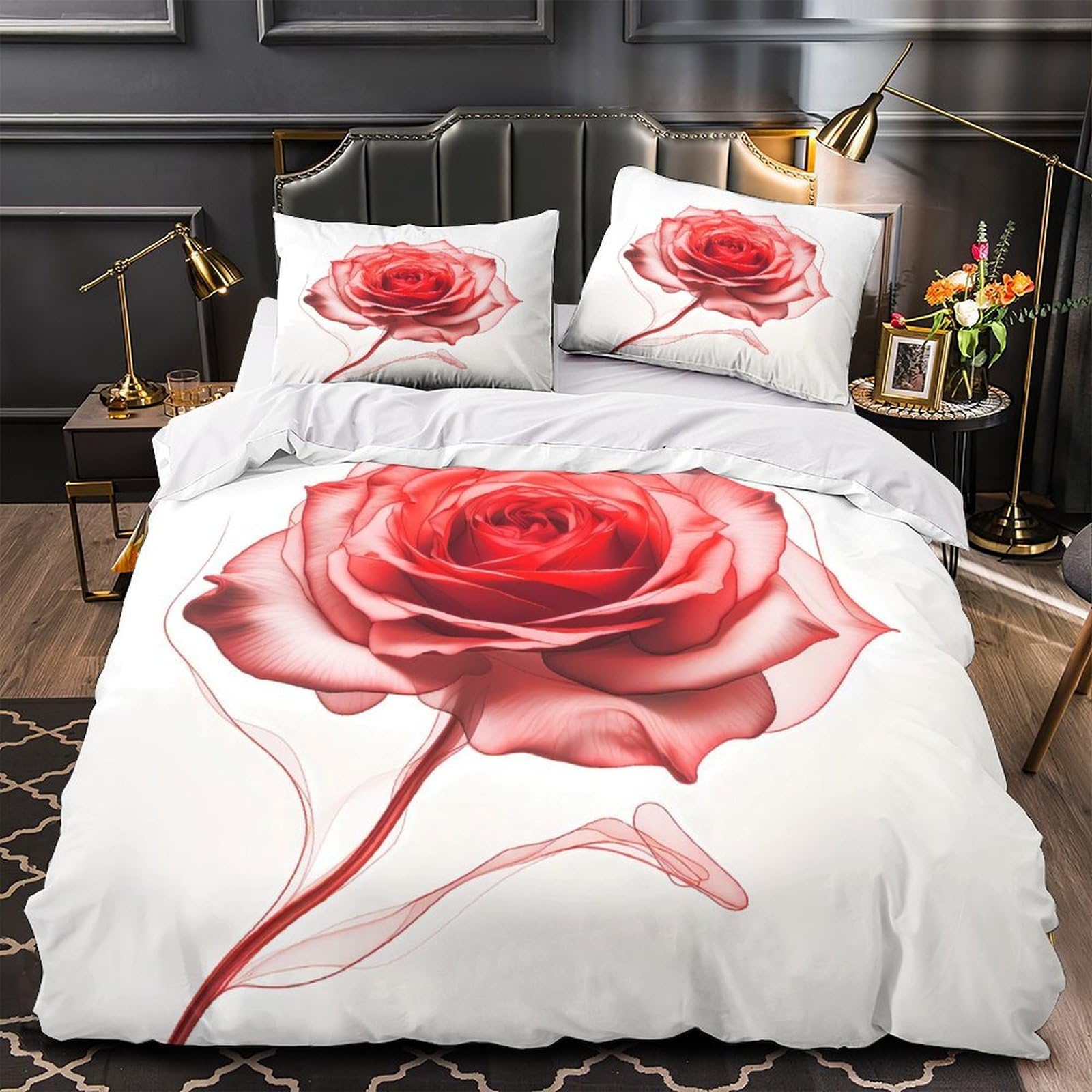 Parure de lit microfibre 140x200 RedRoseArt avec housse de couette 3D pour lit simple d'ado