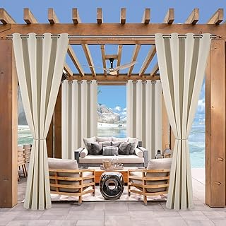 (2 Panels) Voday Linen Look Waterproof Outdoor Curtains for Patio - UV Sunlight Heat Blocking 54x84 Inch Home Curtain - Ru...