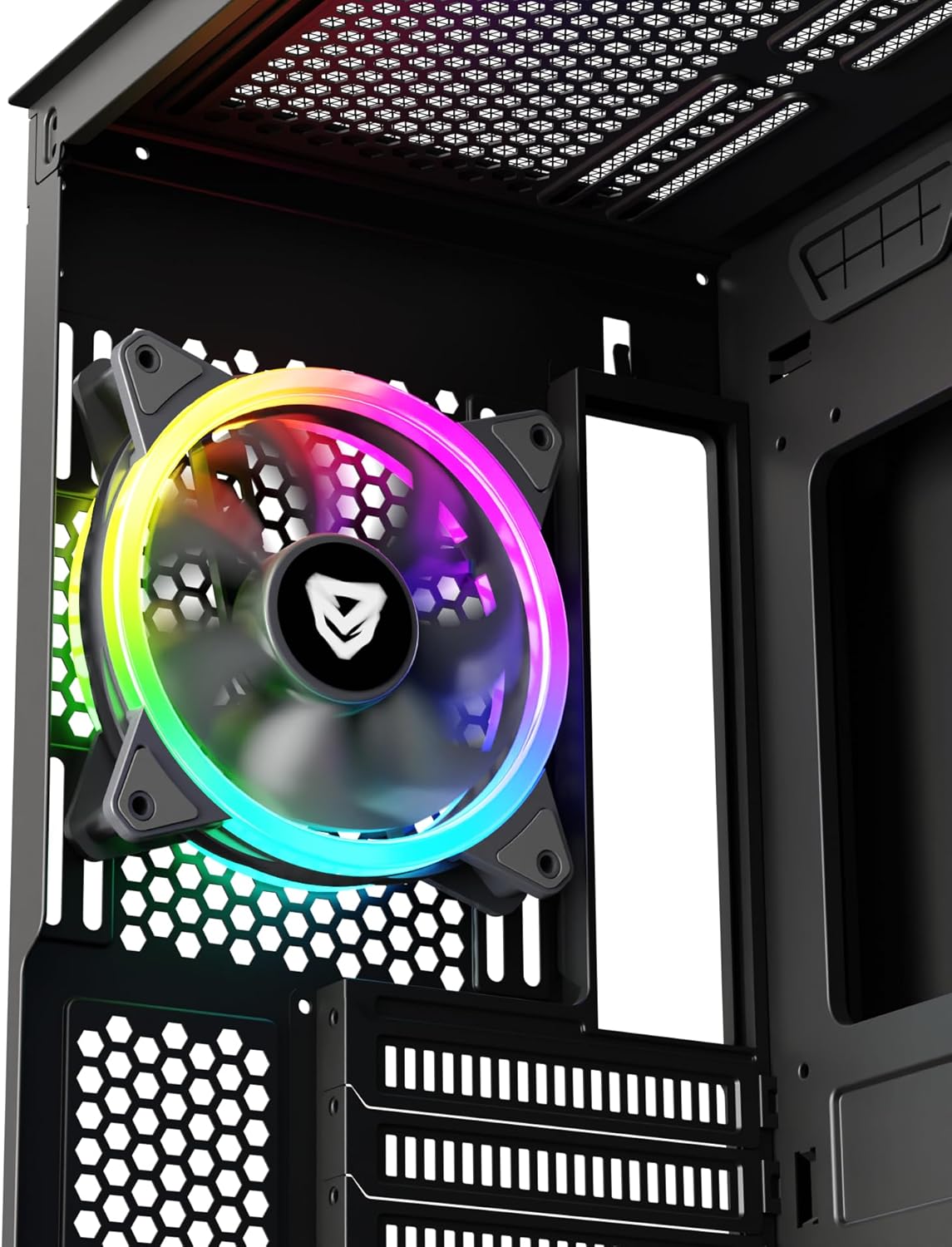 Nfortec - Draco X Mid Tower (ATX) Gaming Case, 4X 120mm PWM ARGB Fans Included, ARGB Controller, Tempered Glass Front and Side, Black