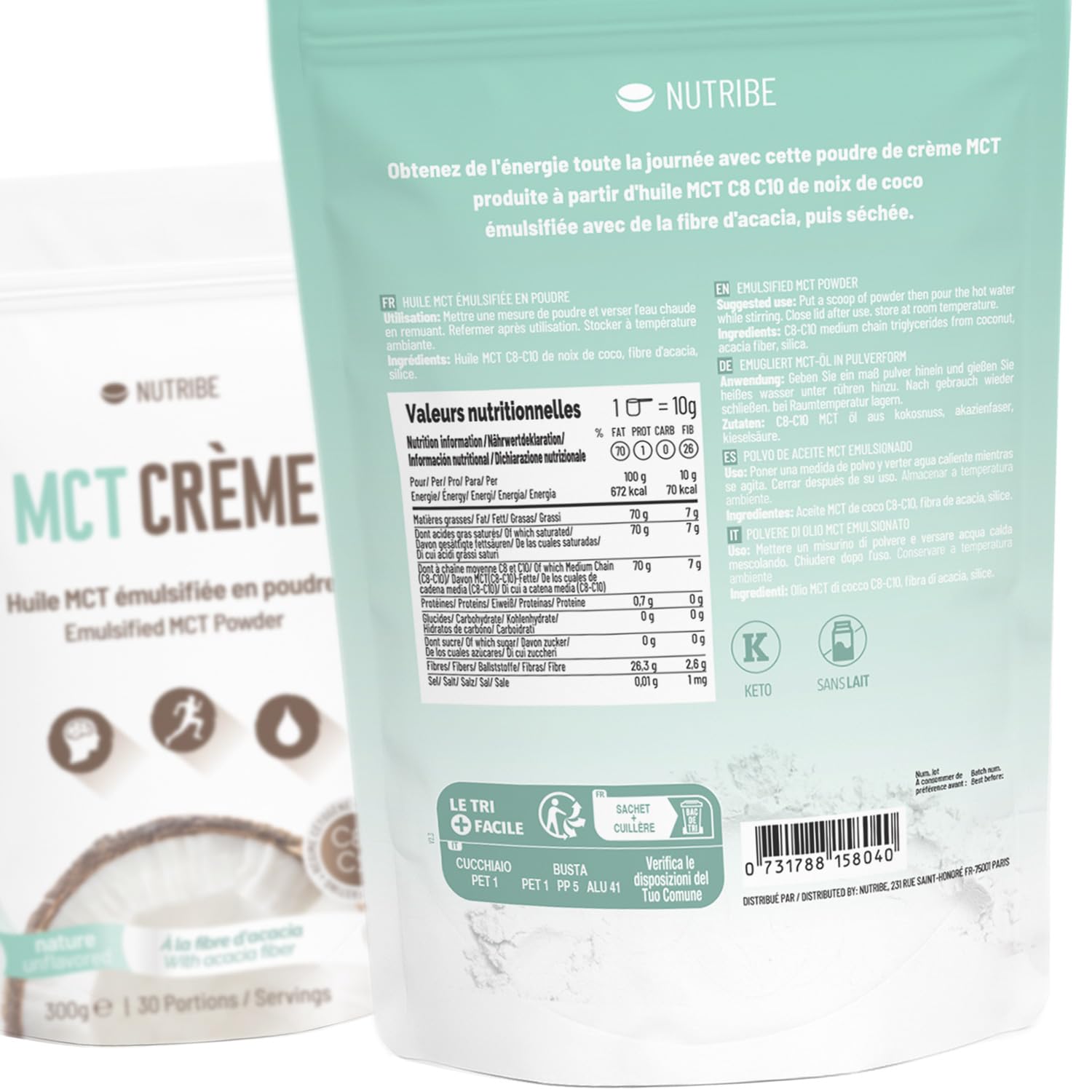 Poudre MCT C8 C10 nature (Fibres d'acacia) | Pour la cétose, régime keto, paléo, jeûne intermittent