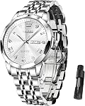 OLEVS Montres pour les hommes de luxe analogique Casual en acier inoxydable couple Hommes Montres Diamant Big Face Business Classique Simple Imperméable Montres de robe pour les Hommes de mode Hommes Montre Quartz Wrist Hommes avec la date