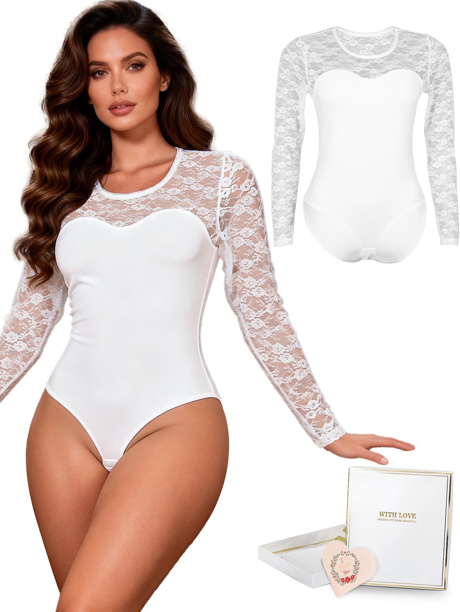 Plus Size Bodysuit, M-3XL, Sexy, Long Sleeve & Short Sleeve, Lace, Teddy Underwear, Lingerie, High Elasticity, Breathable, Sweat Absorbent, Cute, Women's Leotard, Everyday Wear, Top, Hook