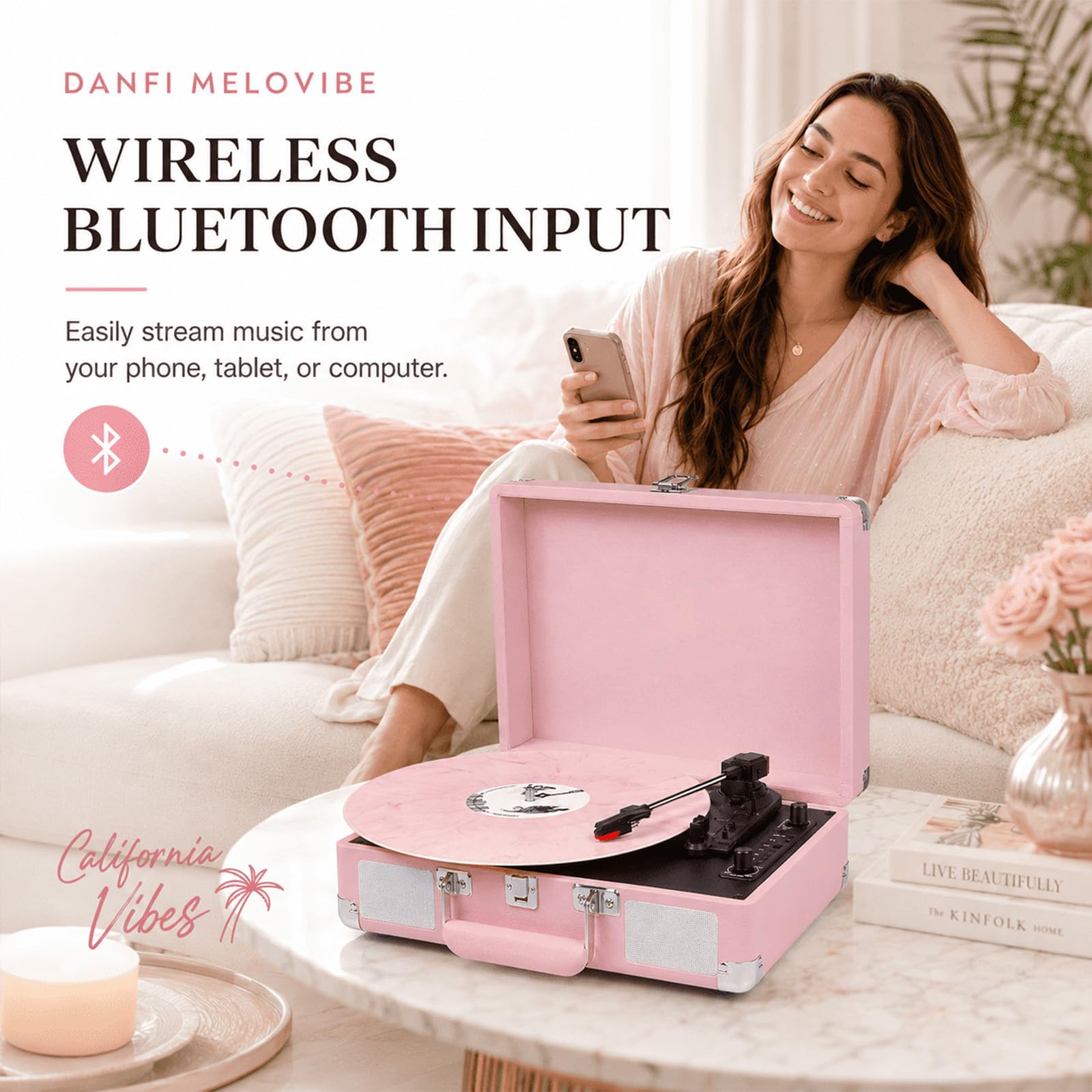Schallplattenspieler 3-Gang-Bluetooth-Koffer-Plattenspieler mit eingebauten Stereo-Lautsprechern, USB-Aufnahme, tragbarer riemengetriebener LP-Player mit Cinch-AUX-Kopfhöreranschluss, Auto-Stop