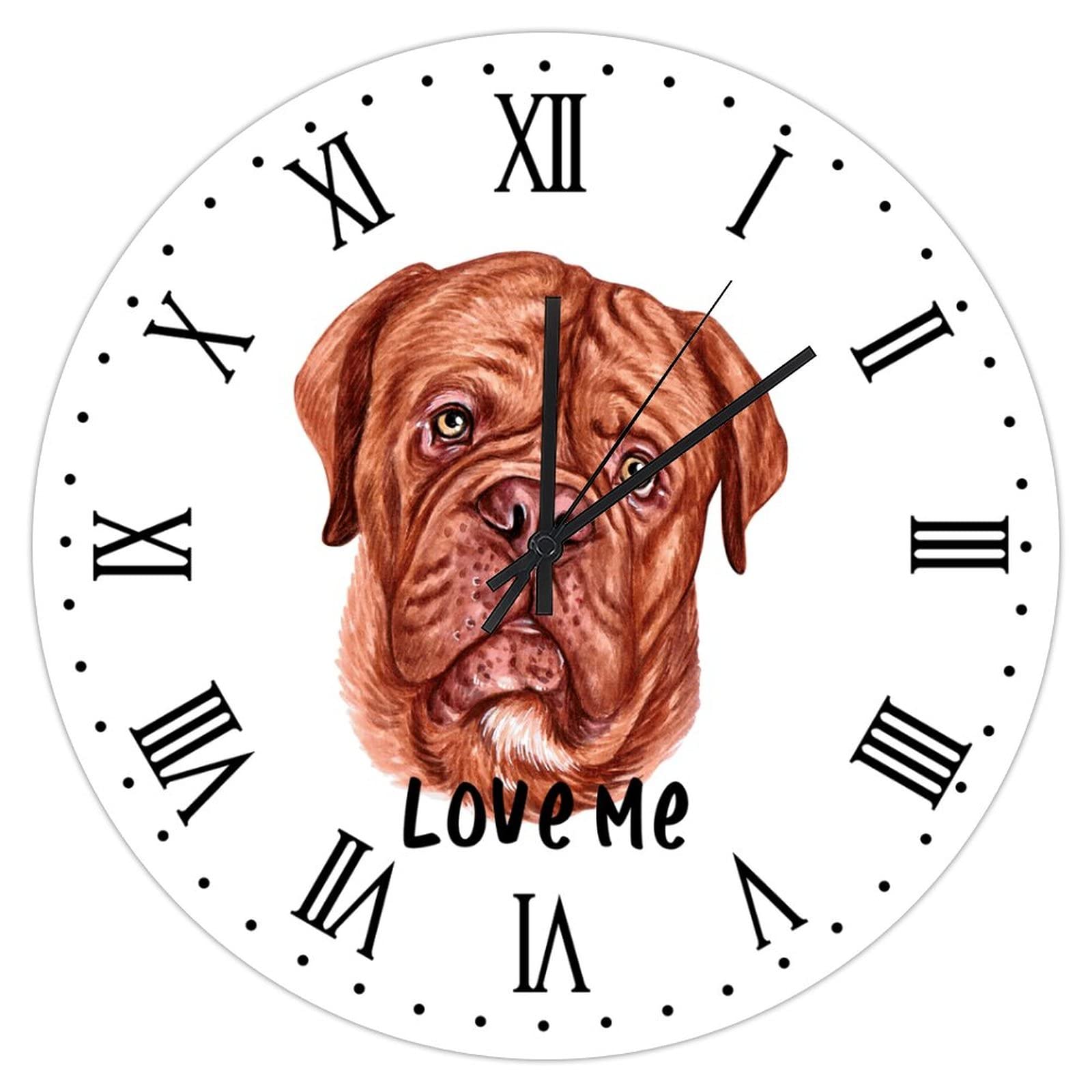 Horloge Love Me Dogue en bois Bordeaux 30,5 cm, idée cadeau originale pour passionnés