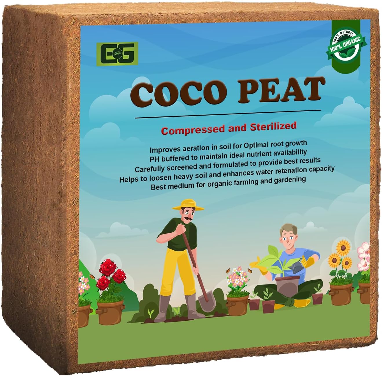 Elamgreen Premium Coco Peat for Plants | 5kg Compressed Coco Peat Brick | Soilless Potting Mix for Home Garden & Indoor/Outdoor Plants
