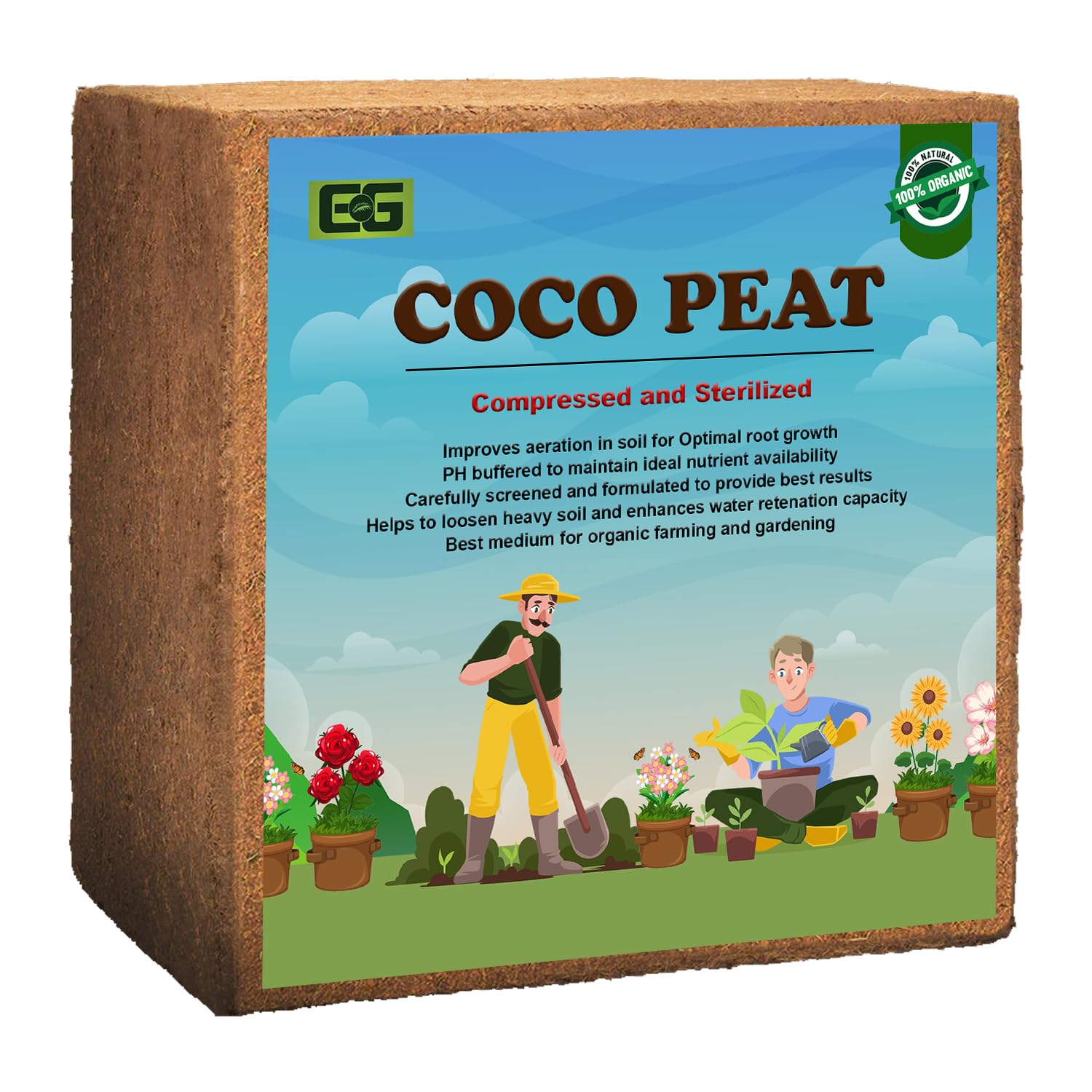 Elamgreen Premium Coco Peat for Plants | 5kg Compressed Coco Peat Brick | Soilless Potting Mix for Home Garden & Indoor/Outdoor Plants