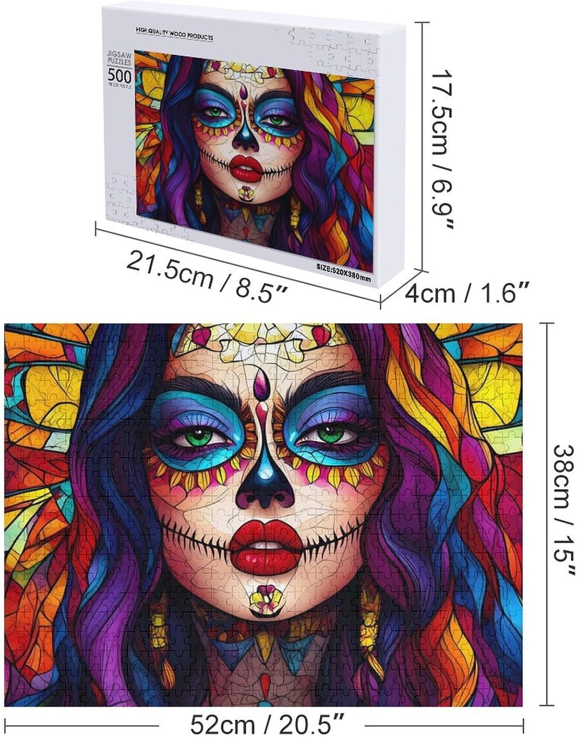 Day of The Dead Floral Skull Goth Wood Puzzle Challenging Jigsaw Puzzles for Women Men