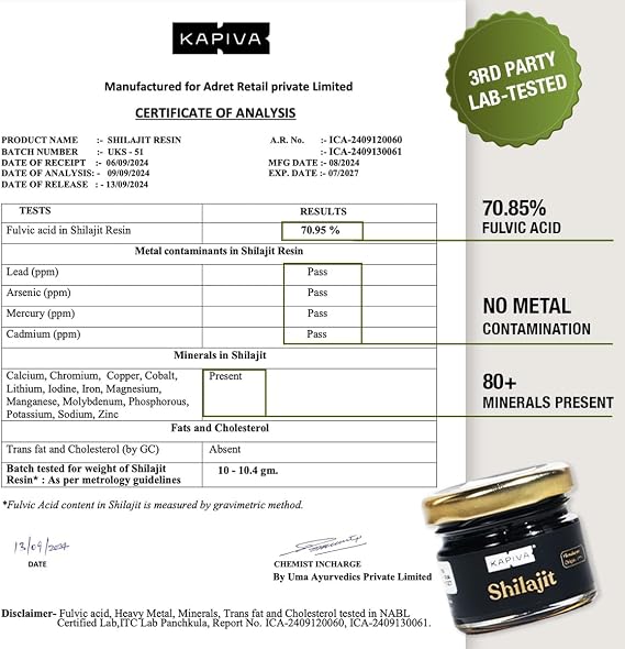 Kapiva 100% Pure Himalayan Shilajit Resin, High Potency for Men & Women | 40 Servings of 500mg | 80+ Trace Minerals, Up to 70% Fulvic Acid | Authentic | Natural Energy & Immune Support